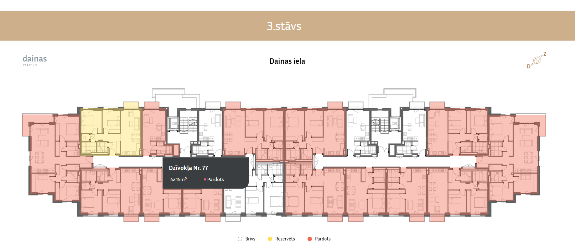 Detalaus aukšto planas su lango užrašu, pabrėžiančiu buto statusą ir dydį.